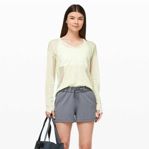 Lululemon Breeze Through V-Neck Sweater Pale Yellow Linen Blend Mesh Size 4